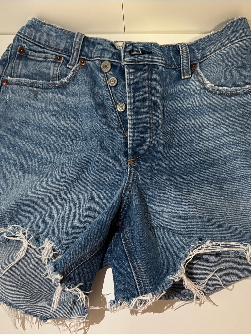 Abercrombie & Fitch Distressed Medium Blue Denim Shorts